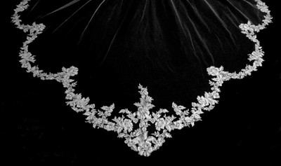 Scalloped Royal Cathedral Wedding Veil with Beaded Floral Lace
