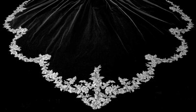 Scalloped Regal Cathedral Wedding Veil with Beaded Floral Lace