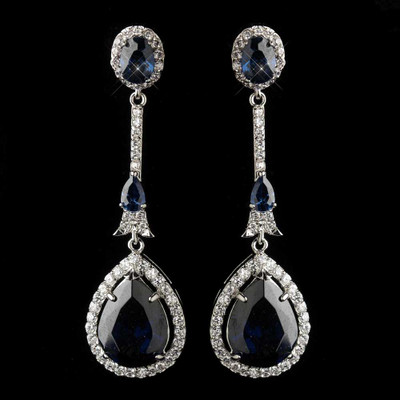 Elegant Sapphire Blue CZ Drop Wedding and Formal Earrings Elegant Sapphire Blue CZ Drop Wedding and Formal Earrings