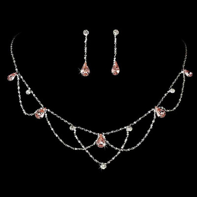 Pink Crystal Teardrop Wedding or Prom Jewelry Set Pink Crystal Teardrop Wedding or Prom Jewelry Set