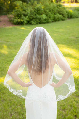 Swirling Lace Fingertip Length Wedding Veil CF272