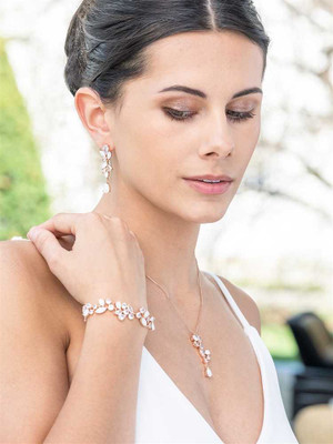 Rose Gold Opal Crystal and CZ Pendant Necklace and Earring Set Rose Gold Opal Crystal and CZ Pendant Necklace and Earring Set