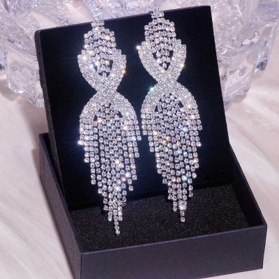 4" Long Rhinestone Tassel Drop Bridal and Formal Earrings 4" Long Rhinestone Tassel Drop Bridal and Formal Earrings