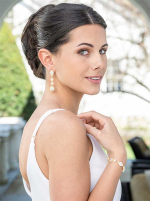 Empress and Noble Cut CZ Wedding Gold Dangle Earrings