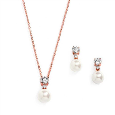 5 Sets Rose Gold Classic CZ and Cream Pearl Bridesmaid Jewelry