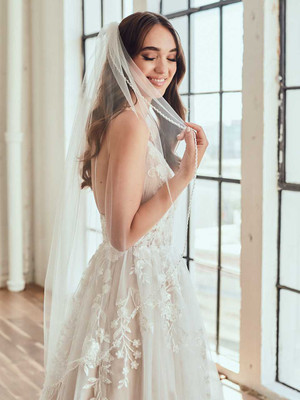 Frosted Bugle Bead Fingertip Wedding Veil Envogue V2380SF Frosted Bugle Bead Fingertip Wedding Veil Envogue V2380SF