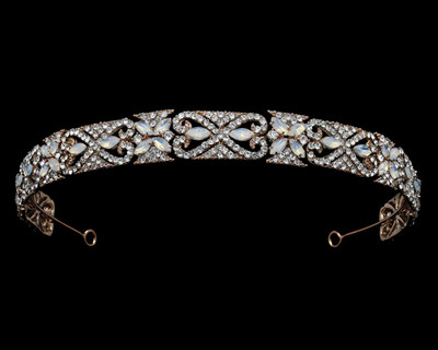 Rose Gold Wedding Headband with Opal and Clear Rhinestones Rose Gold Wedding Headband with Opal and Clear Rhinestones