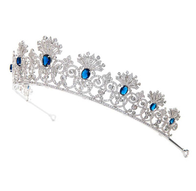Sapphire Blue CZ Wedding Tiara and Earring Set Sapphire Blue CZ Wedding Tiara and Earring Set