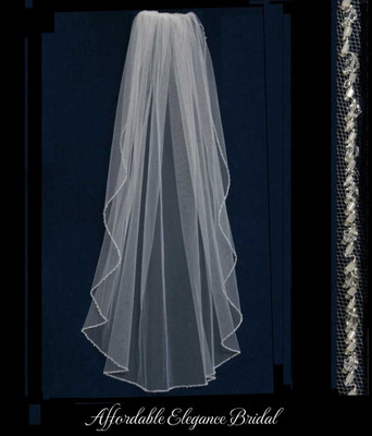 Crystal and Frosted Bugle Bead Fingertip or Cathedral Wedding Veil Crystal and Frosted Bugle Bead Fingertip or Cathedral Wedding Veil