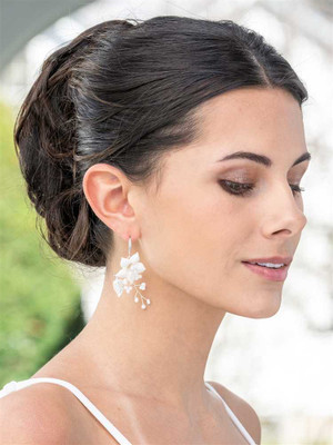Freshwater Pearl and Ivory Floral Bridal Earrings