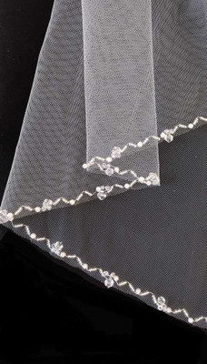 Angel Cut Waltz Length Pearl and Crystal Beaded Wedding Veil V3072W