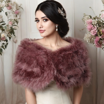 Dusky Pink Vintage Inspired Marabou Feather Bridal Stole Wrap  Dusky Pink Vintage Inspired Marabou Feather Bridal Stole Wrap