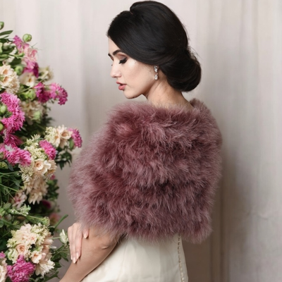 Dusky Pink Vintage Inspired Marabou Feather Bridal Stole Wrap  Dusky Pink Vintage Inspired Marabou Feather Bridal Stole Wrap
