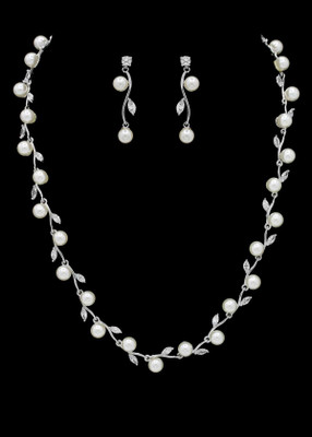 Pearl and CZ Wedding Jewelry Set with Bracelet in Silver or Gold