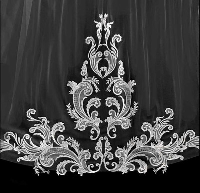 Royal Cathedral Wedding Veil with Beaded Scroll Lace Design Royal Cathedral Wedding Veil with Beaded Scroll Lace Design
