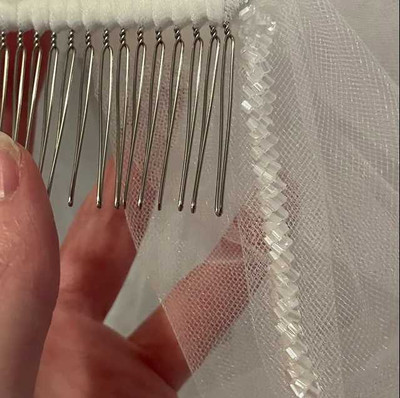 Frosted Bugle Bead Fingertip Wedding Veil  Frosted Bugle Bead Fingertip Wedding Veil