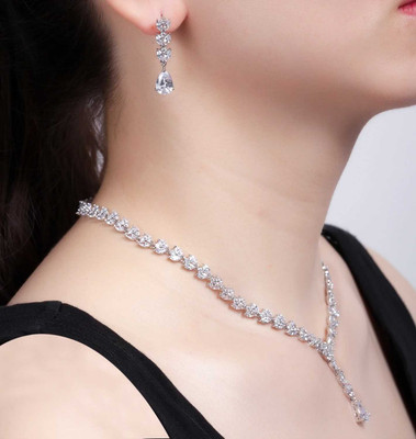 CZ Crystal Platinum Plated Wedding and Formal Jewelry Set CZ Crystal Platinum Plated Wedding and Formal Jewelry Set