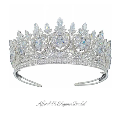 Gorgeous CZ Wedding and Quinceanera Tiara Crown in Silver or Gold