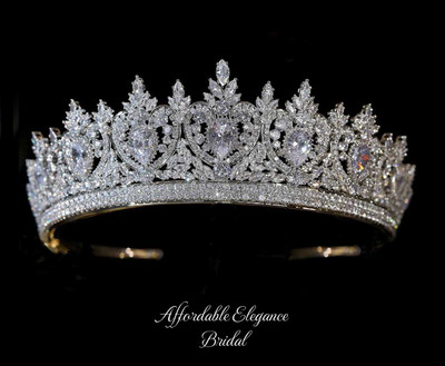 Gorgeous CZ Wedding and Quinceanera Tiara Crown in Silver or Gold