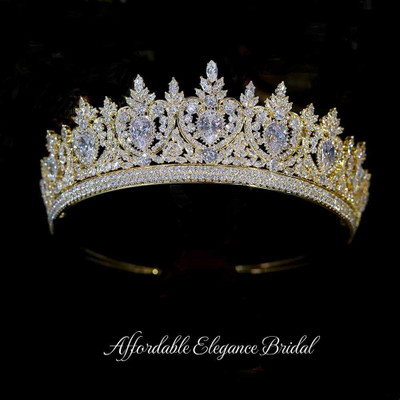 Gorgeous CZ Wedding and Quinceanera Tiara Crown in Silver or Gold