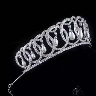 Vladimir Tiara Pearl and CZ Royal Replica Wedding Crown Vladimir Tiara Pearl and CZ Royal Replica Wedding Crown