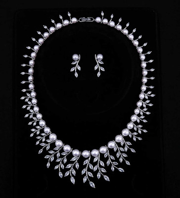 Stunning Pearl and 5A CZ Silver Plated Wedding Jewelry Set Stunning Pearl and 5A CZ Silver Plated Wedding Jewelry Set