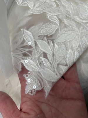 Cathedral Wedding Veil with Beaded Lace Appliques in Ivory
