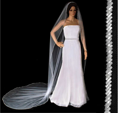 Frosted Bugle Bead Royal Cathedral Length Wedding Veil