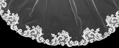 Fingertip Wedding Veil with Scroll Wave Lace Edge Fingertip Wedding Veil with Scroll Wave Lace Edge