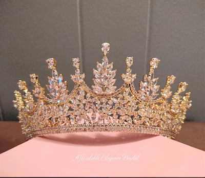 Gorgeous Gold Multi-Peak CZ Wedding and Quinceanera Tiara