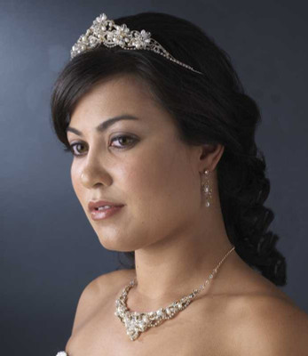 Gold Plated Pearl Wedding Tiara with Matching Jewelry Set Gold Plated Pearl Wedding Tiara with Matching Jewelry Set