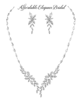 Brilliant Marquise CZ Bridal and Formal Jewelry Set in Silver 