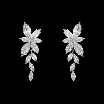 Brilliant Marquise CZ Bridal and Formal Jewelry Set in Silver 