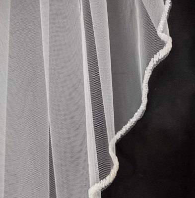 Frosted Bugle Bead 42" Long Fingertip Wedding Veil