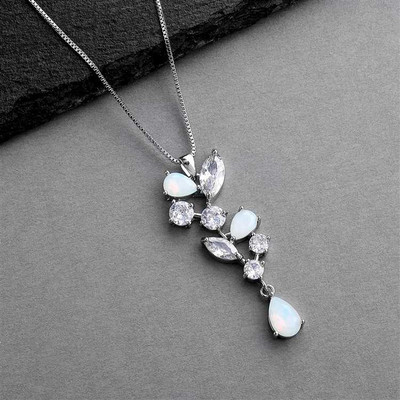 Opal Crystal and CZ Pendant Necklace and Earring Set Opal Crystal and CZ Pendant Necklace and Earring Set