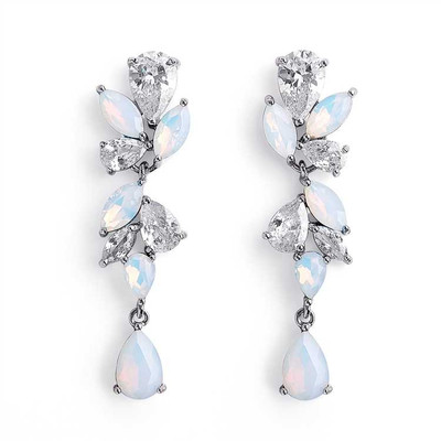 Opal Crystal and CZ Pendant Necklace and Earring Set Opal Crystal and CZ Pendant Necklace and Earring Set