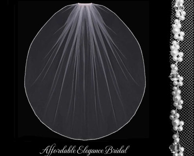 Pearl and Crystal Beaded Fingertip Wedding Veil V3246 Pearl and Crystal Beaded Fingertip Wedding Veil V3246