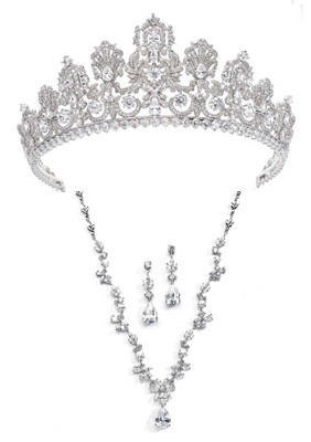 Luxembourg Replica 2" CZ Royal Wedding Tiara and Jewelry Set Luxembourg Replica 2" CZ Royal Wedding Tiara and Jewelry Set