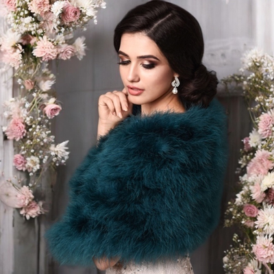 Vintage Inspired Teal Green Marabou Feather Bridal Stole Wrap