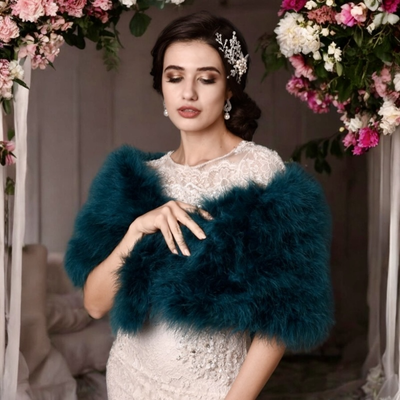 Vintage Inspired Teal Green Marabou Feather Bridal Stole Wrap
