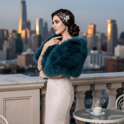 Vintage Inspired Teal Green Marabou Feather Bridal Stole Wrap