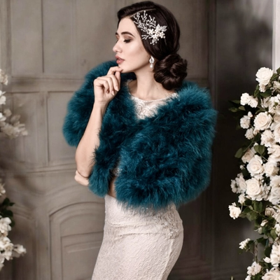 Vintage Inspired Teal Green Marabou Feather Bridal Stole Wrap