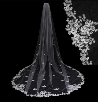 Royal Cathedral Wedding Veil Extra Width with Beaded Lace V8702iv