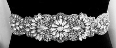 Full Circle Rhinestone and Pearl Wedding Dress Ribbon Sash Belt JB81L