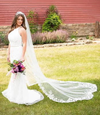 Royal Cathedral Wedding Veil CF279 with Soft Scallop Lace Design