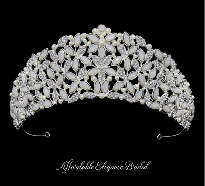 Opal, Pearl and Rhinestone Wedding and Quinceanera Tiara Crown Opal, Pearl and Rhinestone Wedding and Quinceanera Tiara Crown