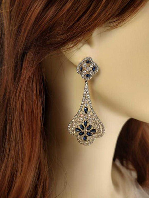 Sapphire Blue CZ Royal Replica Wedding Tiara and CZ Earrings Set Sapphire Blue CZ Royal Replica Wedding Tiara and CZ Earrings Set