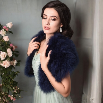 Navy Blue Vintage Inspired Marabou Feather Bridal Stole   Navy Blue Vintage Inspired Marabou Feather Bridal Stole