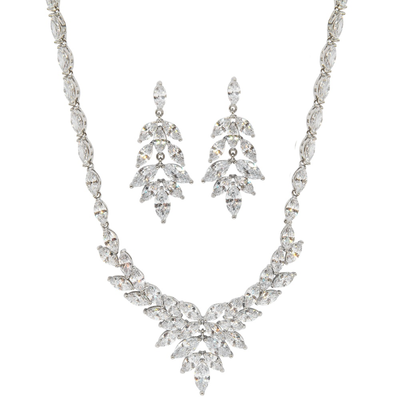 Sparkling CZ Necklace and Earring Set in Silver Plating