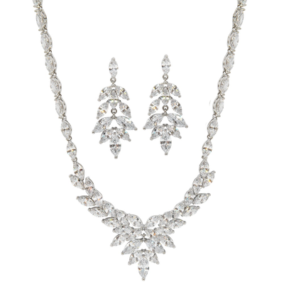 Sparkling CZ Necklace and Earring Set in Silver Plating ne9059 Sparkling CZ Necklace and Earring Set in Silver Plating ne9059